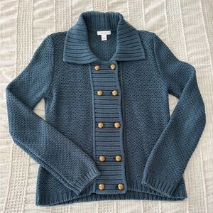 Dressbarn Blue Textured Knit Double Breasted Cardigan Jacket Size Large